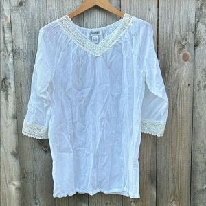 Easy Essentials Cotton Embroidered Lace White Blouse Top